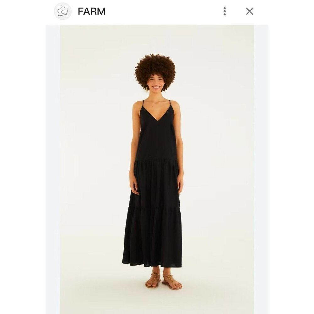 NWOT Farm Rio Linen Blend Black Sleeveless Layer Tiered Maxi Dress Size L - Picture 2 of 15